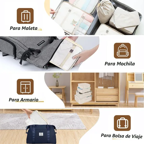 Miniatura 5 de Juego de 8 cubos de embalaje para maletas, organizadores de equipaje de viaje, accesorios de viaje, organizador de equipaje esencial