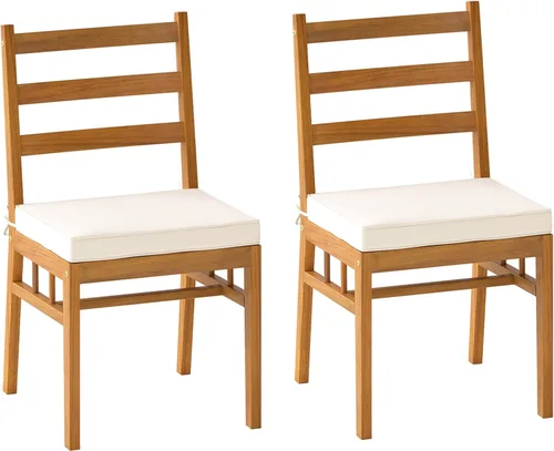 Miniatura 10 de Tangkula Juego de 4 sillas de patio de madera de acacia, sillas de comedor al aire libre con cojines de asiento acolchados, fundas lavables