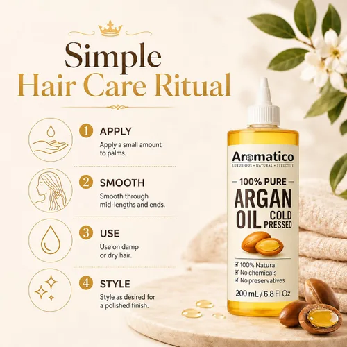 Miniatura 6 de Aromatico 100% Pure Argan Oil 7 fl oz – Lightweight, Non-Greasy Hair & Skin Oil for Smooth, Shiny Hair & Deep Moisture – Cold Pressed Multipurpose