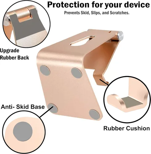 Miniatura 3 de Soporte ajustable de aluminio multiángulo para teléfono y tableta, base antideslizante, estación de carga para escritorio, cama, cocina, oficina