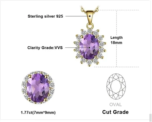 Miniatura 23 de JewelryPalace Princess Diana Kate Middleton Natural Amethyst Citrine Garnet Peridot Topaz Created Ruby Sapphire Simulated Emerald Pendant Necklace