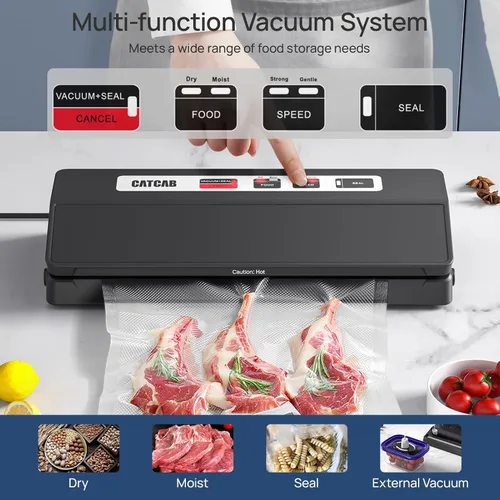 Miniatura 3 de Máquina selladora al vacío para ahorrar alimentos, 70 kpa potente succión compacta 7 en 1 sellador automático de alimentos para almacenamiento