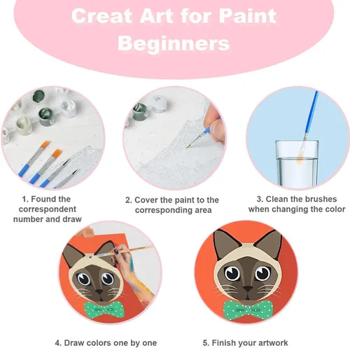 Miniatura 7 de Ammklfh Paquete de 4 pinturas enmarcadas para gatos por números, kit de pintura fácil por números para adultos principiantes Kdis, pintura acrílica