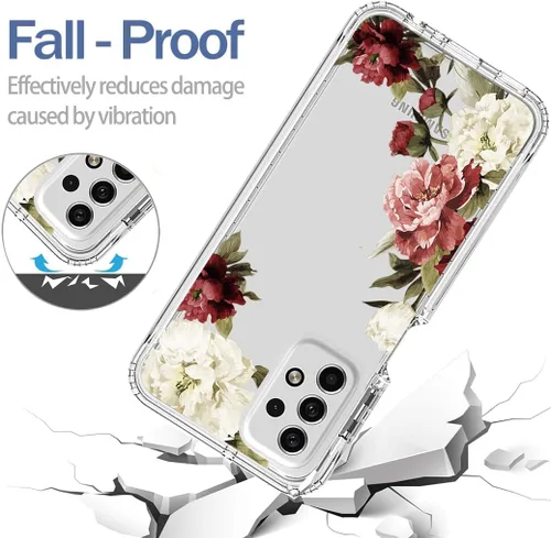 Miniatura 7 de Funda para Galaxy A23, SM-A235M con protector de pantalla de vidrio templado, bonito patrón floral transparente de cuerpo completo, funda protectora