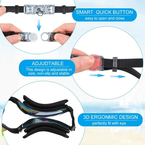 Miniatura 3 de Flutesan Paquete de 6 gafas de natación para adultos, antiniebla, con tapones para los oídos, clip para la nariz, sin fugas, protección completa