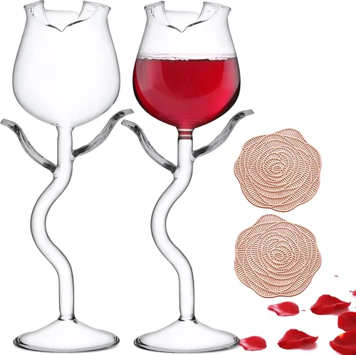 Miniatura 7 de Juego de 2 copas de vino rosa creativas copas de champán copas de vino tinto con clase, regalos ideales para inauguración de la casa, boda