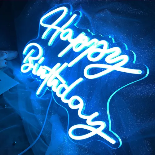 Miniatura 2 de Letrero de neón de feliz cumpleaños, reutilizable, luz LED azul de neón, decoración de fiesta de cumpleaños, funciona con USB, decorativo para telón