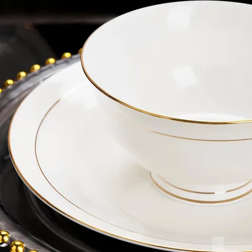 Miniatura 5 de Tazones de cerámica para sopa – Cuencos pequeños con borde dorado de 10 onzas – Porcelana de hueso premium – para helado, arroz, guarnición