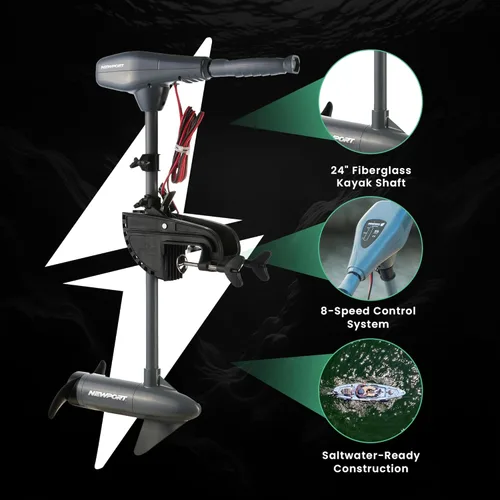 Miniatura 2 de Newport Kayak Series - Motor eléctrico de pesca de curricán de 36 libras de empuje montado en popa para agua salada con indicador de batería LED