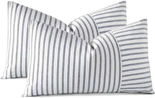 Miniatura 14 de OTOSTAR Fundas de almohada decorativas de granja de 12 x 20 pulgadas, fundas de almohada de retazos a rayas, funda de almohada lumbar, funda