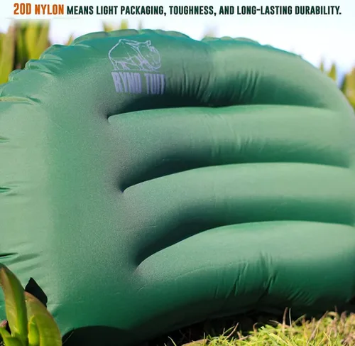 Miniatura 3 de Ryno Tuff Almohada inflable de nailon para acampar al aire libre para soporte lumbar del cuello, almohada inflable ligera aislada de viaje