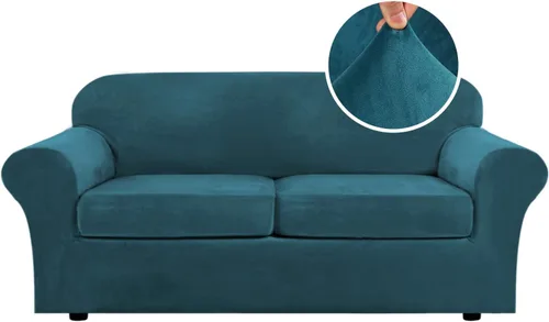 Miniatura 39 de H.VERSAILTEX - Funda elástica para sofá de 3 piezas, de suave terciopelo afelpado, para sofá biplaza con 2 cojines de hasta 72 pulgadas de ancho, se