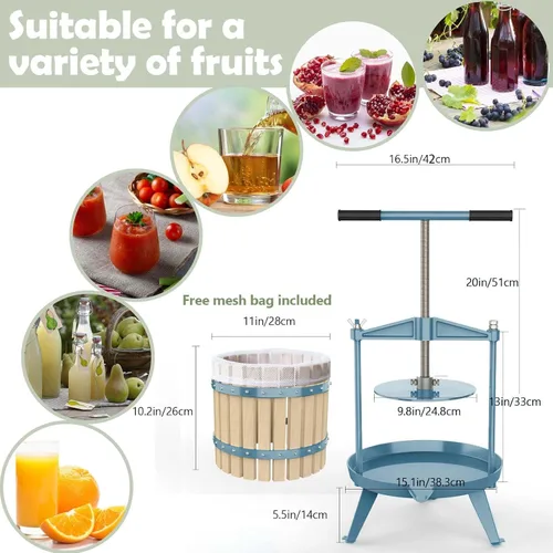 Miniatura 2 de SQUEEZE master Prensa de sidra de vino de frutas, cesta de madera maciza, barra de mango de 3.17 galones/12L-T, más estable, exprimidor tradicional