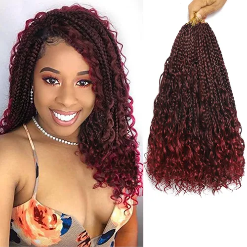 Miniatura 32 de Flagship 9 Paquetes Goddess Box Braids Cabello de Ganchillo para Mujeres Negras - 10 Pulgadas Pre-enrollado con Puntas Rizadas, Estilo Bohemio