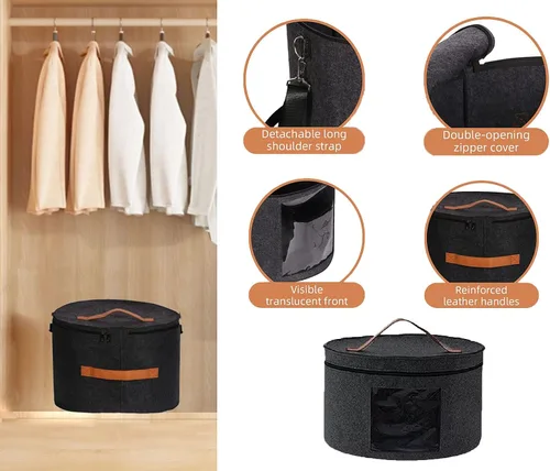 Miniatura 3 de Caja de almacenamiento de sombreros de fieltro, organizador portátil plegable para sombreros, con correa para el hombro y 2 asas, juguetes
