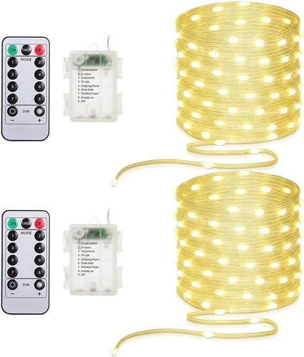 Miniatura 19 de Luces de Cadena de 33 pies que Funcionan con Batería, 100 Luces de Cadena de Hadas LED Alimentadas por Batería con Control Remoto y Temporizador