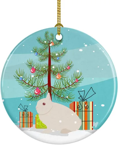 Miniatura 108 de Caroline's Treasures Adorno de cerámica de Navidad pintado o de codorniz chino, decoración colgante de árbol de Navidad verde azulado para el hogar