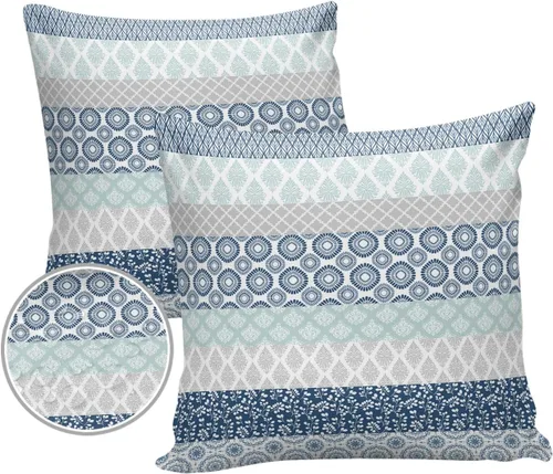 Juego de 2 fundas de almohada impermeables para exteriores, color azul, a rayas, tribal, vingtage, 18 x 18 pulgadas, estilo bohemio, decorativas,