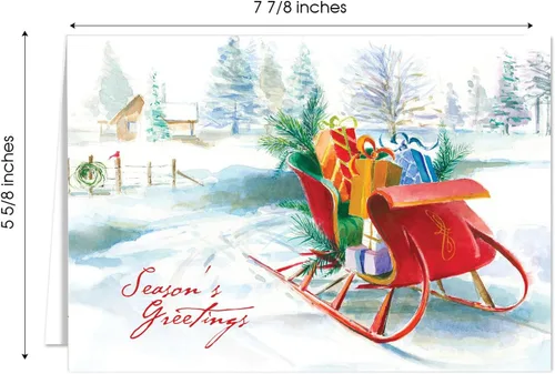 Miniatura 6 de Canopy Street Obra maestra de tarjetas navideñas de trineo / Juego de 16 tarjetas de fiesta en caja con sobres rojos a juego / Tarjetas navideñas