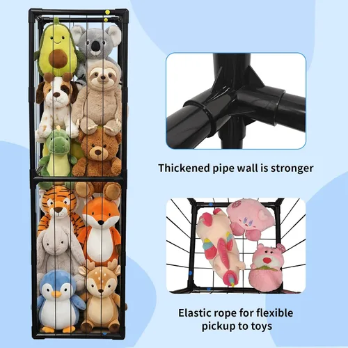 Miniatura 7 de Almacenamiento de animales de peluche, organizador de almacenamiento con banda elástica, tubo de PVC grueso, soporte grande para animales de peluche