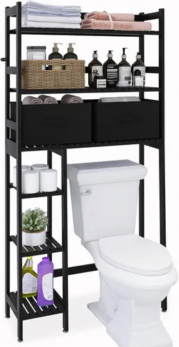 Miniatura 9 de SMIBUY Almacenamiento sobre el inodoro con cajones, estante organizador grande de baño para ahorrar espacio, soporte independiente detrás del Blanco