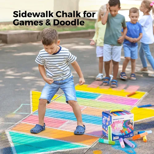 Miniatura 6 de Jar Melo 38 tizas de acera para niños, tiza de color con soporte, tizas lavables y no tóxicas, juego al aire libre y arte de pizarra para niños