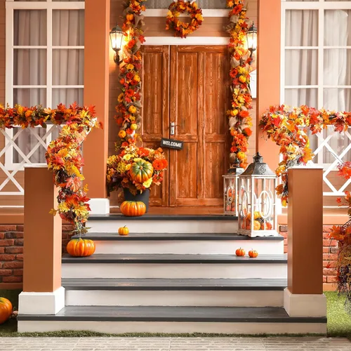 Miniatura 7 de Guirnalda artificial de otoño con hojas de arce, guirnalda de vid colgante, hojas de otoño, guirnalda de follaje de otoño, decoración de Acción