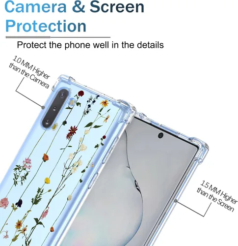 Miniatura 2 de Funda para Galaxy Note 10 Samsung Note 10, Patrón Floral de Flores Transparente TPU Suave Parachoques Resistente a Golpes Anti-Rayones Funda Elegant