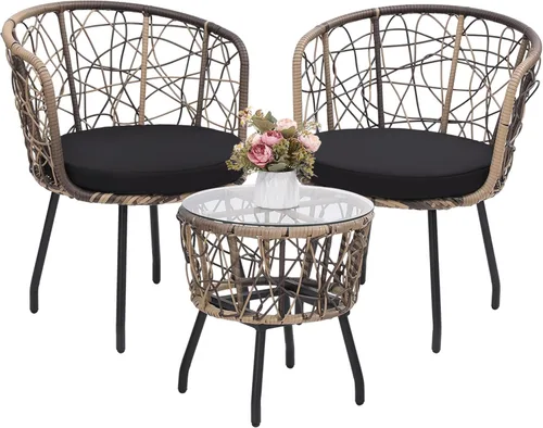 Miniatura 10 de Kromax Juego de 4 muebles de patio estilo bistró para exteriores, sofá de mimbre, 2 sillas de ratán y mesa, juego de conversación para el patio