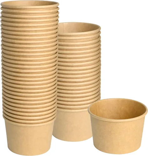 ESSENTIAL Tazas de helado de papel, 50 piezas 8 onzas Cuencos desechables para postres para alimentos calientes o fríos, tapas no incluidas,