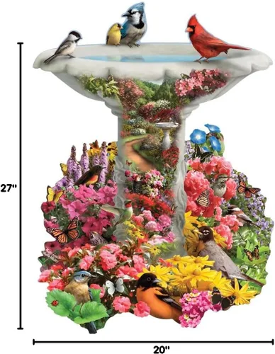 Miniatura 10 de Bits and Pieces Rompecabezas de 750 piezas para adultos – Baño para pájaros de jardín, fuente de pájaros ocupados – por el artista Alan Giana