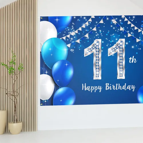 Miniatura 7 de HAMIGAR Fondo de pancarta de feliz cumpleaños número 11 de 6 x 4 pies, decoraciones de cumpleaños de 11 años, suministros de fiesta para niñas