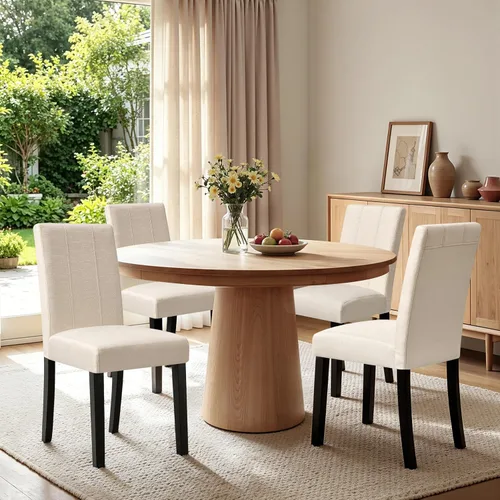Miniatura 35 de CHUN YI Juego de 4 sillas de comedor tapizadas de piel sintética con ribete de cabeza de clavo y patas de madera, sillas laterales Parsons modernas