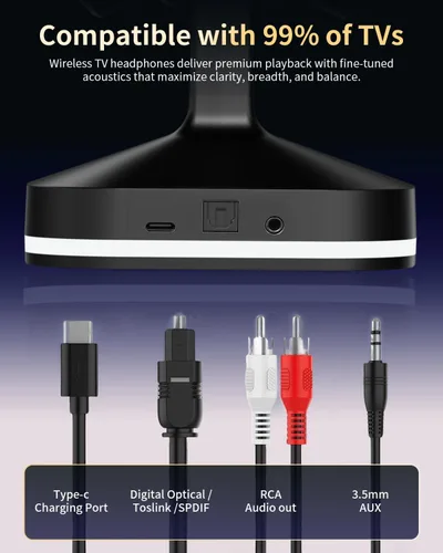 Miniatura 3 de Wantek Auriculares inalámbricos para ver televisión, auriculares inalámbricos para personas mayores con base de carga del transmisor, auriculares