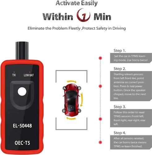 Miniatura 4 de JDIAG EL-50448 Herramienta de restablecimiento TPMS para el sistema de monitoreo de presión de neumáticos automático de GM, sensor de activación