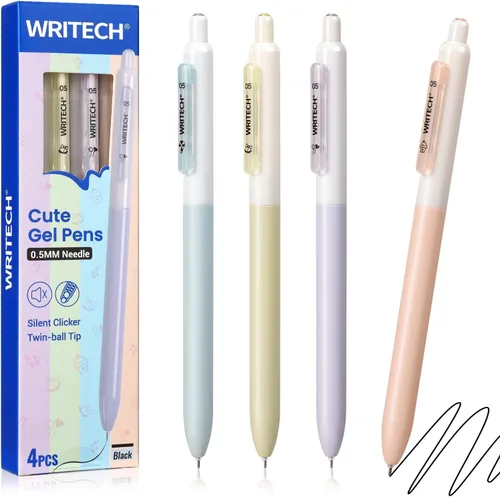 WRITECH Bolígrafos de Gel de Punta Fina: 0.5mm Retráctil de Punta Fina Conjunto de Bolígrafos de Escritura Suave Sin Manchas Tinta Negra Clic