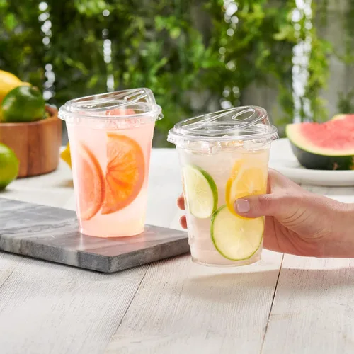 Miniatura 3 de GUSTO Vasos de plástico transparente con tapas [16 onzas – 100 unidades] – Vasos desechables para café helado con tapas sin popote para batidos, 16