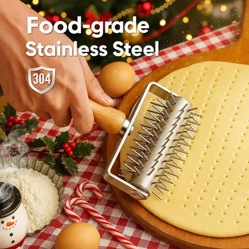 Miniatura 4 de Rodillo de acero inoxidable para masa de pizza, perforador de agujeros, herramienta de acoplamiento para pastel de pizza, galletas, pan