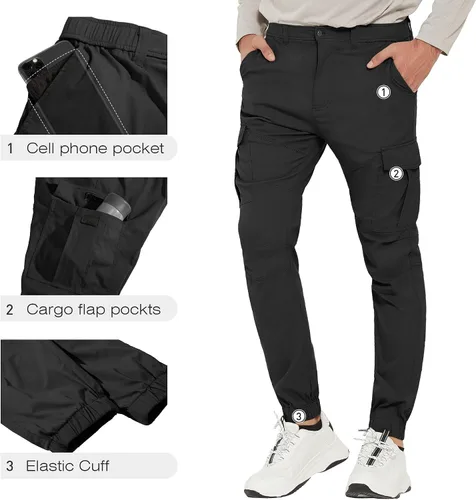 Miniatura 4 de PULI Pantalones de viaje ligeros para hombre, elásticos, elásticos, impermeables, de secado rápido, con bolsillos