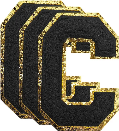 Miniatura 81 de 3 parches de números de chenilla negra, tamaño grande de 4-1/2" parches de números para planchar, parches universitarios para ropa, 8" Borde oro rosa
