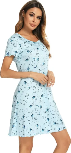 Miniatura 4 de Camisón de manga corta para mujer, con cuello redondo, con volantes, cómodo camisón