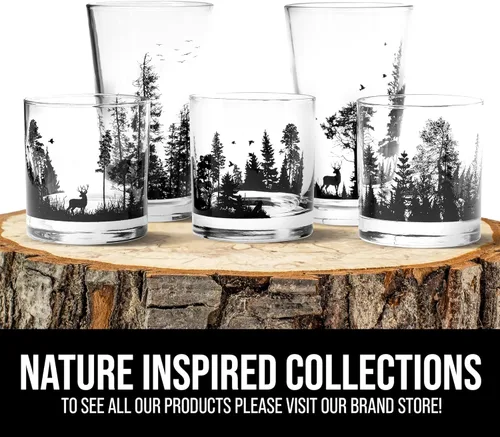 Miniatura 6 de Black Lantern Juego de 2 vasos de whisky, vasos de cóctel antiguos de 11 onzas con ilustraciones de bosque y nubes, vasos de rocas prémium