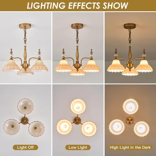 Miniatura 4 de HDDFL Candelabro de 3 luces, lámpara moderna colgante para comedor, entrada, sala de estar, dormitorio, cocina, marrón y latón