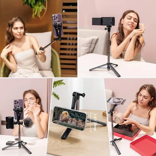 Miniatura 5 de Trípode magnético para selfie stick con control remoto, soporte magnético para iPhone 17 16 15 14 13 12 Pro Max Mini, trípode de teléfono