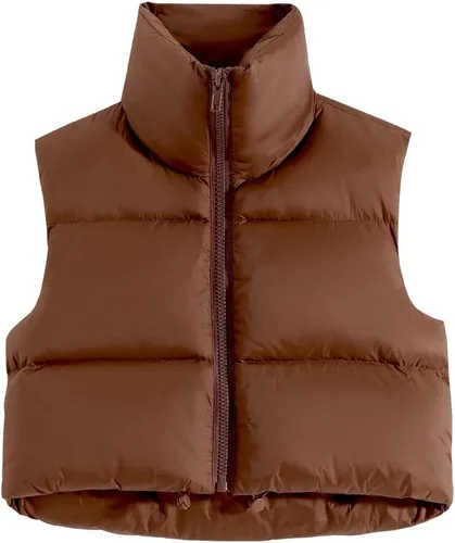 Miniatura 2 de Cegerne Chaleco corto de invierno para mujer, ligero, sin mangas, cálido, con cuello alto, con cremallera, chaleco acolchado