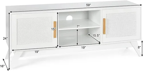 Miniatura 5 de Tangkula Soporte de TV de ratán para televisores de hasta 65 pulgadas, centro de entretenimiento, estante ajustable de 3 niveles, 2 gabinetes