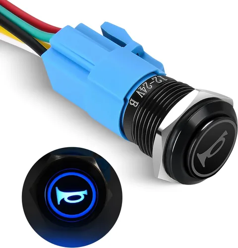 Miniatura 19 de Nilight Interruptor de botón de 0.472 in, 5 unidades con arnés precableado de acero inoxidable de 12 V 24 V, bloqueo automático, interruptores 5