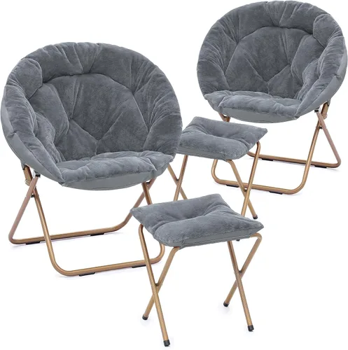 Miniatura 20 de Cómoda silla con platillo, silla de sala de estar, silla plegable acolchada suave de piel sintética, cómoda silla cuadrada de luna para sala