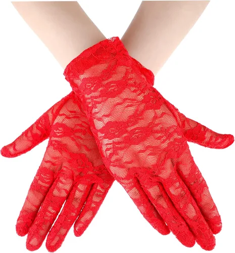 SATINIOR Guantes de encaje para mujer, guantes cortos de encaje para fiesta de té, guantes elegantes de cortesía para bodas, cenas y fiestas