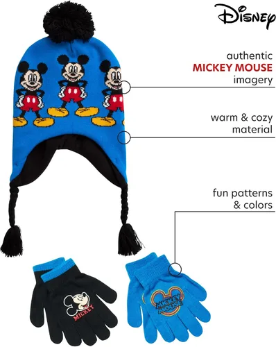 Miniatura 2 de Disney Conjunto de sombrero de invierno de Mickey Mouse y 2 pares de guantes o guantes edad 2-7